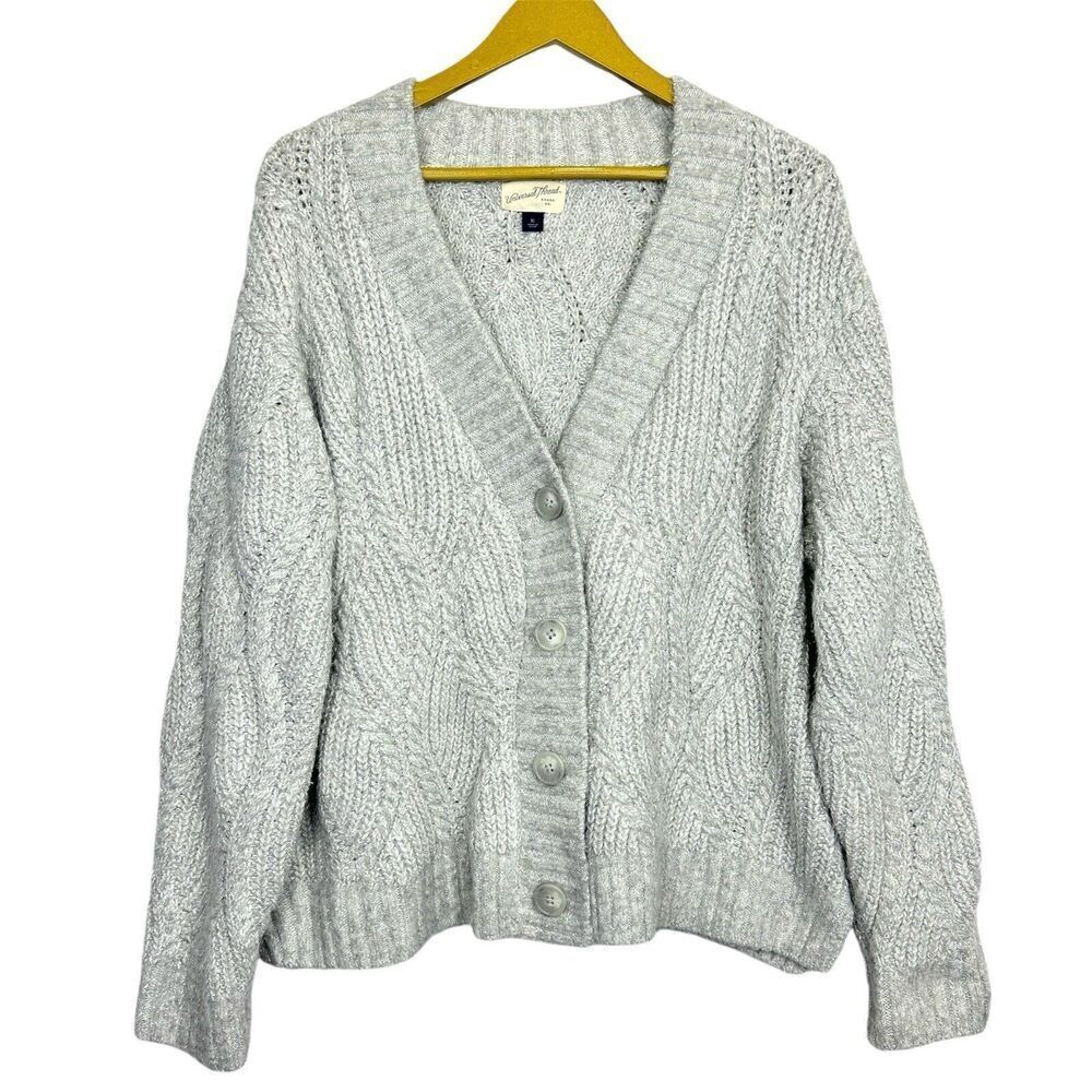 Universal Thread Chunky Cable Knit Fisherman Metallic Cardigan XL Gray Silver